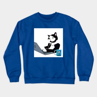 Tuxedo  cat on laptop computer Crewneck Sweatshirt